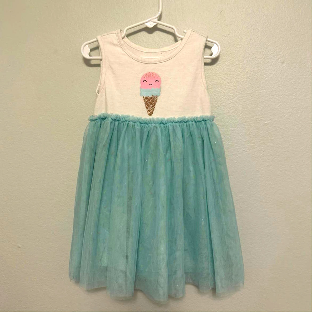 Wonder Nation Pastel Blue Ice Cream Print w/ Sprinkles Tulle Dress - Girl's 4T